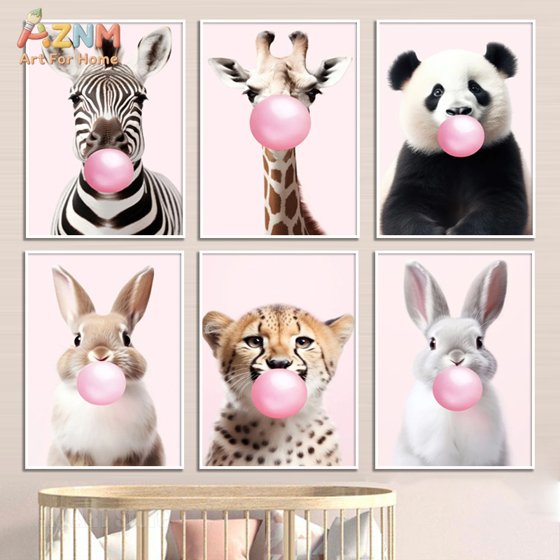 Photography By - Affiche Mignonne Panda Rose Girafe Lapin